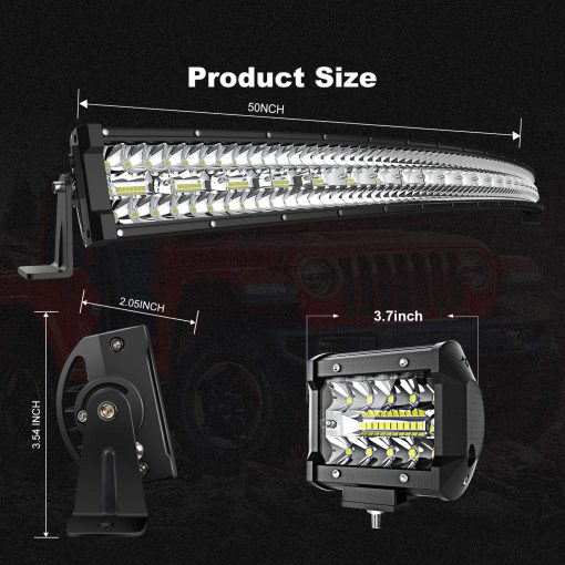 Barra de luz LED curvada TERRAIN VISION de 50 pulgadas Triple Fila 936W Flood Spot Combo Beam Off Road Light 2pc 4 pulgadas 60W Led Pod Lights Led Fog Lights con arnes de cableado para camiones ATV UTV Jeep Barcos Pickup - Imagen 2
