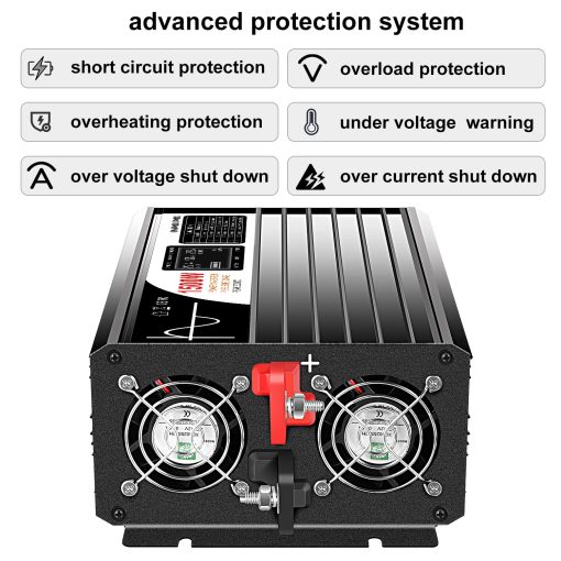 Inversor de energia solar pura de onda sinusoideal Xijia 1500W (Potencia pico 3000W) DC 12V a AC 120V 60HZ Conversor solar para uso domestico automovil (DC12V (Rango 10V-15V) 1500W) - Imagen 8