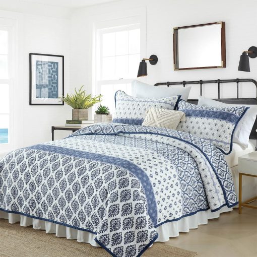 Juego de Edredon LORRIARD Tamaño Queen, 100% Algodon Floral Queen, Azul Blanco Suave Reversible Juego de Cama de Edredon Queen para Todas las Estaciones - Imagen 5