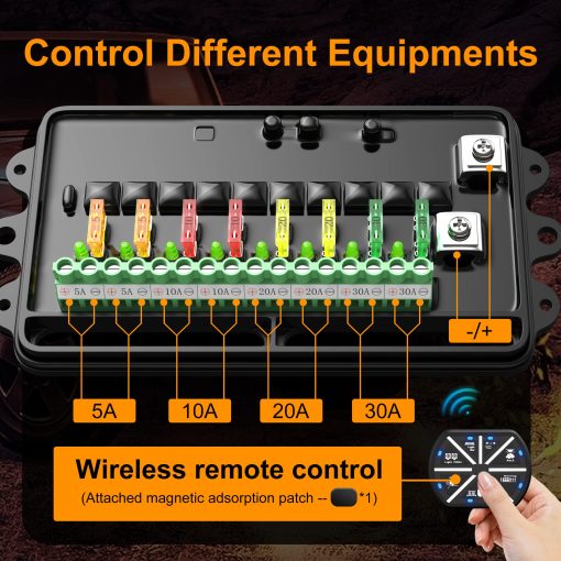 Panel de interruptores de 8 canales Joinfworld Universal Sistema de control de rele Caja de control remoto recargable inalambrico automotriz con LED azul de encendido y apagado para automovil camion barco UTV SUV RV, 2 años de garantia - Imagen 3