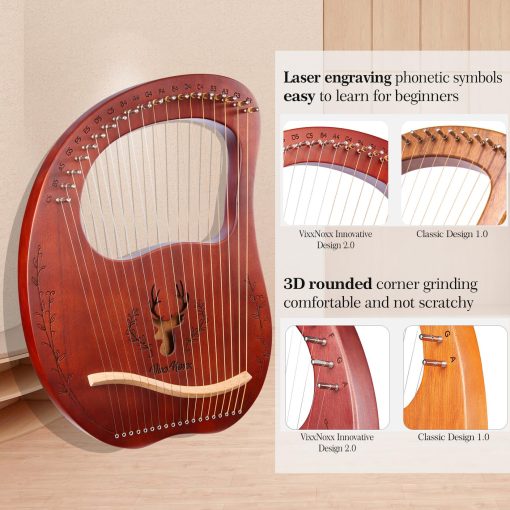 Arpa Lira VixxNoxx, 19 Cuerdas de Caoba, Kit de Arpa Lira, Instrumentos Musicales de Cuerda con Llave de Afinacion Bolso Instrucciones Cuerdas Extra para Principiantes Adultos - Imagen 4