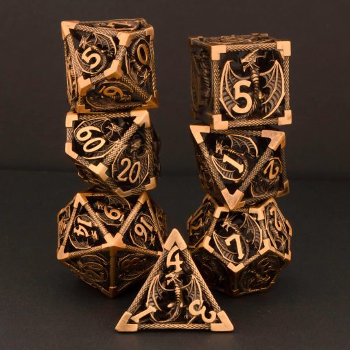 Set de Dados DND de Metal Hueco KERWELLSI, Set de Dados de Dungeons and Dragons con Caja de Regalos, 7 Piezas de Dados D&D, Set de Dados Poliedricos para Juego de Rol RPG, Dados D and D D20 D12 D10 D8 D6 D4 (Oro) - Imagen 3