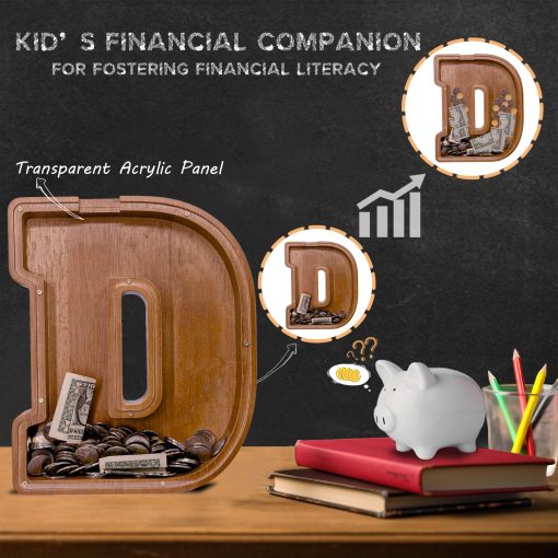 Hucha en forma de letra de madera JOOMLAFLY para ninos Hucha de letra grande para ninos y ninas Hucha personalizada Hucha de inicial de madera para ninos Hucha de dinero para cumpleanos y festivales - Imagen 3