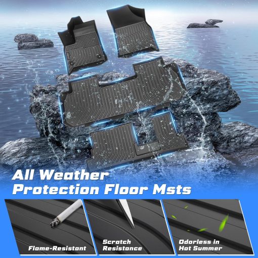 Tapetes para Piso Sunsdrew para Chevrolet Chevy Traverse 2018-2023 2024 de 8 Asientos Accesorios Todo Clima Protectores de Piso de 3 Filas Juego de Tapetes de TPE Alfombras de Proteccion Impermeables/Duraderas/Inodoras Negro - Imagen 2