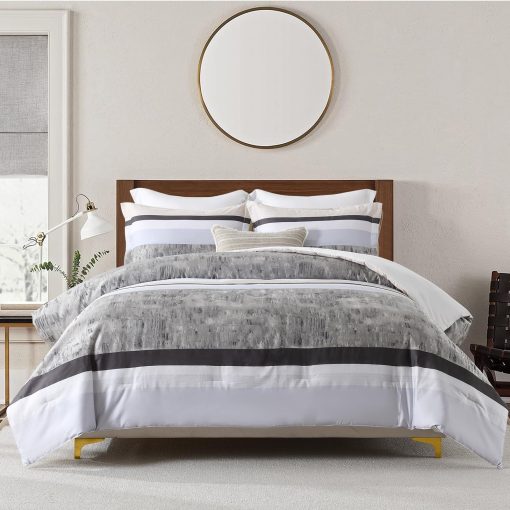 Set de Edredon Queen Size SahSahCasa - Juego de Ropa de Cama Esponjoso, Juego de Edredon de Algodon 100% para Cama Queen, Edredon Acolchado Suave con Textura Patchwork, 3 Piezas, 90"x90", Gris/Beige - Imagen 2