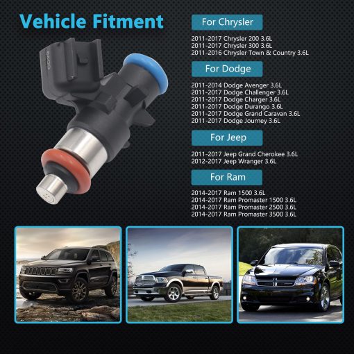 Inyector de combustible Yezoauto 0280158233 Compatible con Chrysler 200 300 3.6L 11-17; Town & Country 3.6L; Dodge Avenger 3.6L 11-14; Jeep Wranger 3.6L 12-17; Ram Promaster 1500 3.6L 14-17 y mas (Juego de 6) - Imagen 3