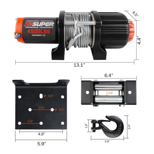 Malacate Impermeable ZESUPER de 4500 lb con Cable de Acero y Guia Hawse, con Control Remoto Inalambrico - Imagen 5