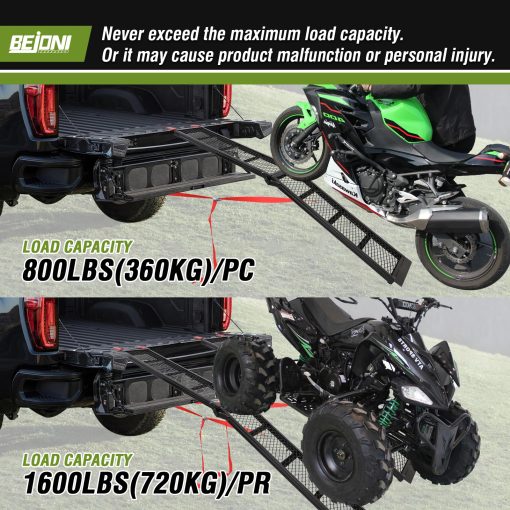 Rampa de Carga de Acero BEJONI 80", Capacidad de 800 lbs, Rampa Portatil para Motocicletas, Rampa Plegable para ATV para Pick up Truck, Negro, Paquete de 1 - Imagen 6