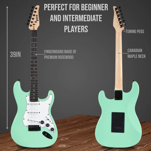 Kit de Guitarra Electrica de 39 pulgadas LyxPro con Amplificador de 20w, Todos los Accesorios, Afinador Digital de Pinza, Seis Cuerdas, Dos Puas, Barra de Tremolo, Correa para el Hombro, Bolsa de Estuche Kit de Inicio Tamano Completo - Verde - Imagen 3