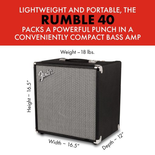 Amplificador de Bajo Fender Rumble 40 V3 para Guitarra Bajo, Combo de Bajo, 40 Watts, con Garantia de 2 Anos Altavoz de 8 Pulgadas, con Circuito de Overdrive y Interruptor de Contorno Medio-Scoop - Imagen 3