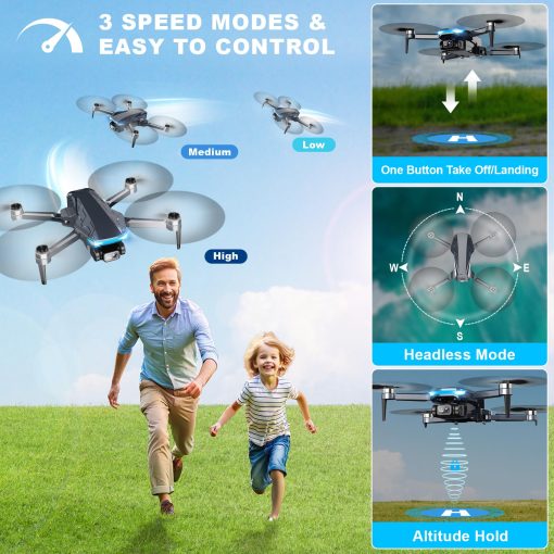 Drone con Camara, Drone FPV de 2K HD con Motor sin Escobillas, Giro de 360?, Vuelo de Puntos de Referencia, Selfie por Gestos, Despegue/Aterrizaje con un Solo Boton, Drone Plegable Mini para Principiantes - Imagen 4