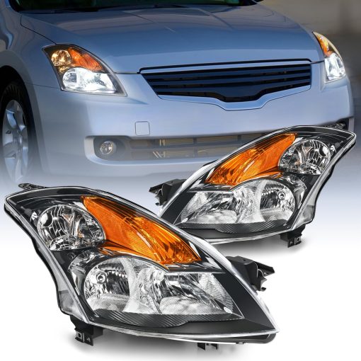 Nilight Conjunto de Faros Delanteros Compatible con 2007 2008 2009 Nissan Altima 4Dr Sedan Repuesto de Faros Carcasa Negra Reflector ambar Lente Clara Lado del Conductor y Pasajero, 2 Anos de Garantia
