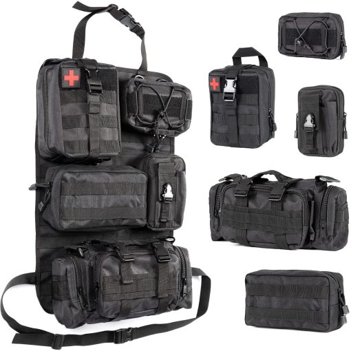Organizador de Asiento Tactico con Bolsa de Almacenamiento y 5 Bolsillos Molle Desmontables Panel de Almacenamiento de Molle para Vehiculos Universal para Todos los Vehiculos