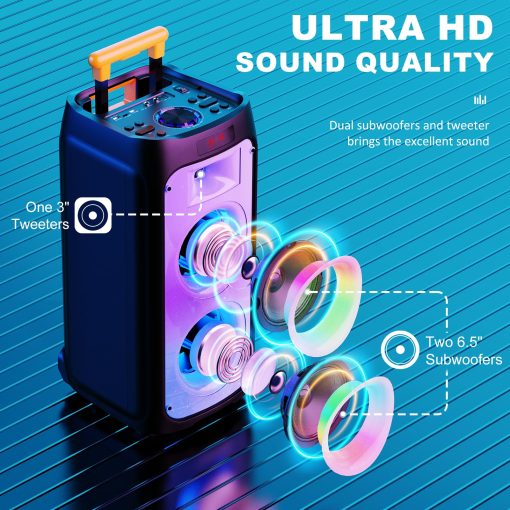 Maquina de Karaoke HWWR con 2 Microfonos Inalambricos, Altavoz Karaoke Bluetooth Portatil para Exteriores, Sistema de PA de Fiesta Grande con Luces de Discoteca para Reuniones, Los Mejores Regalos para la Familia - Imagen 2