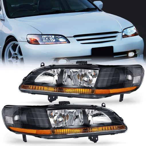 Conjunto de faros delanteros Nilight Compatible con Honda Accord 1998 1999 2000 2001 2002 Reemplazo de Faros Carcasa Negra Reflector ambar Lente Clara Actualizada Lado del Conductor y del Pasajero, Garantia de 2 Anos
