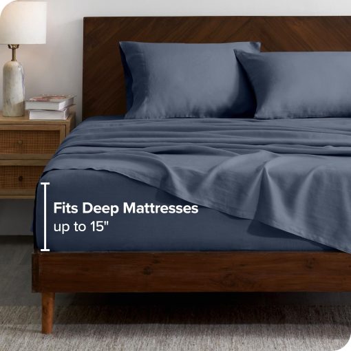 Juego de sabanas completa Bare Home - Sabanas de lino 100% de lujo para cama Full - Bolsillos profundos - Ajuste facil - Juego de 4 piezas - Sabanas y fundas de almohada (Full, indigo) - Imagen 4