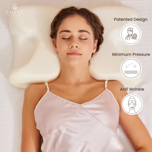 Almohada de belleza de espuma viscoelastica Shine Pillow con acido hialuronico - Almohada ergonomica ajustable para antienvejecimiento - Almohada antiarrugas - Almohada para dormir de lado (Blanco-Rosa/Almohada) - Imagen 3