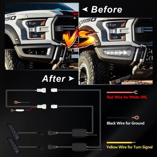 Fannuo Luces LED de Niebla con Senales de Giro ambar Luces de Circulacion Diurna Blancas Conjunto de Faros Antiniebla Compatible con Ford F150 Raptor 2017 2018 2019 2020 Gen 2 - Imagen 4