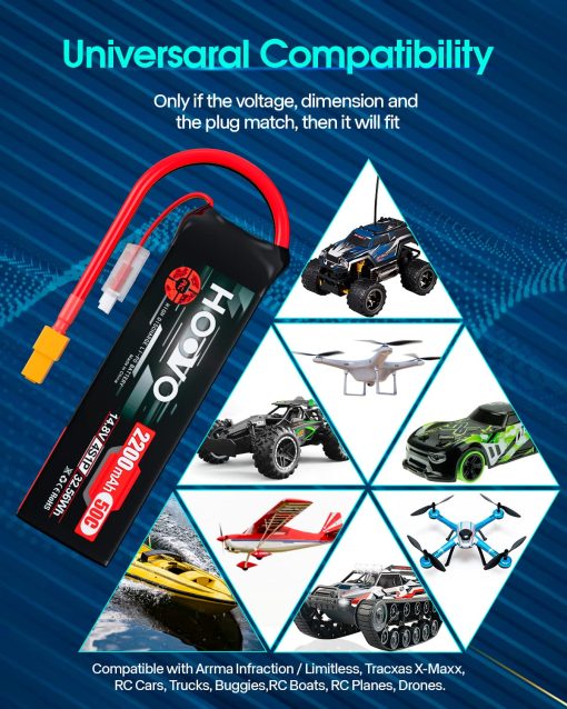 HOOVO 4S 14.8V 2200mAh 50C Bateria Lipo Estuche Rigido Pack con Conector XT60 para Coche RC, Helicoptero RC, Avion RC, Cuadricoptero, Drone UAV FPV (2 Paquetes) - Imagen 6