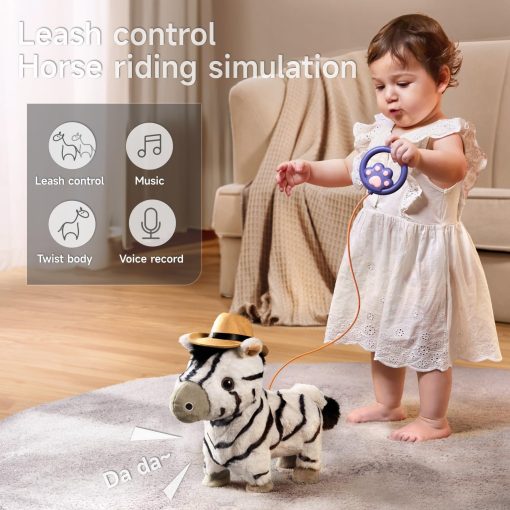 TUMAMA Juguete de Zebra Caminante y Hablador con Correa de Control Remoto, Peluche Electronico Interactivo para Ninos, Camina, Ladra, Canta, Juguete de Zebra Electronico con Control Remoto para Ninos de 3 a 6 anos - Imagen 3