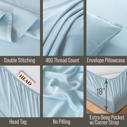 Juego de Sabanas de Lujo King Bella Coterie | Cultivadas de Forma Organica | 100% Viscosa de Bambu | Ultra Suaves | Ideales para Dormir en Climas Calidos | Bolsillo Profundo de 18" [Azul Costero] - Imagen 3