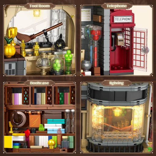 Bloques de Construccion de Magic Diagon Alley, Set de Tienda de Brujos 2 en 1 con Luces LED, Kit de Juego de Construccion de Tienda Diagon Alley, Regalo de Navidad para Mayores de 12 anos, Regalo de Brujo para Ninos y Fans (1368 Piezas) - Imagen 3