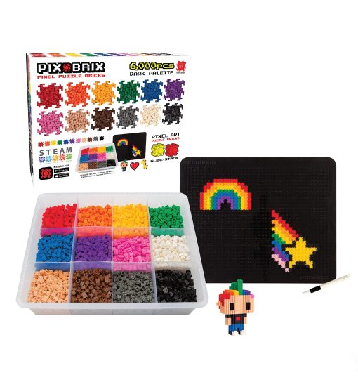 Pix Brix Pixel Art Puzzle Bricks ? 6,000 Piezas de Pixel Art en un Contenedor, Paleta de 12 Colores Oscuros ? Ladrillos de Construccion Entrelazados, Crea Construcciones 2D y 3D Sin Necesidad de Agua o Pegamento ? Juguetes STEM, Edades 6 Plus