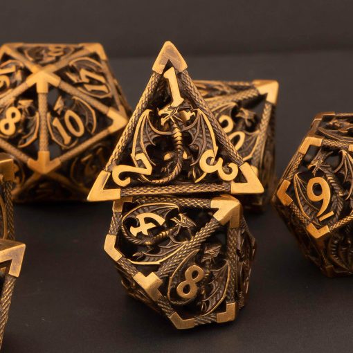 Set de Dados DND de Metal Hueco KERWELLSI, Set de Dados de Dungeons and Dragons con Caja de Regalos, 7 Piezas de Dados D&D, Set de Dados Poliedricos para Juego de Rol RPG, Dados D and D D20 D12 D10 D8 D6 D4 (Oro) - Imagen 2