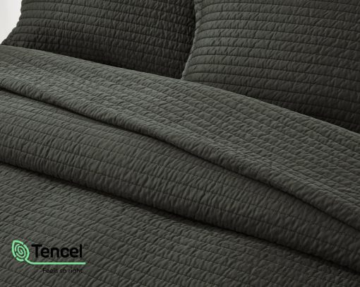 Juego de Colcha de 100% Tencel Lyocell Queen Size - Gris Pizarra Costura Pick Stitch Colcha Suave y Transpirable de 250GSM Relleno de Algodon para Todas las Estaciones - Imagen 6