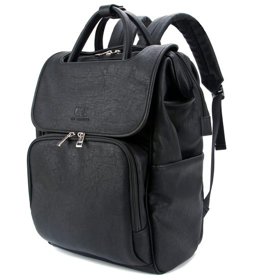 Mochila para pañales Citi Collective Explorer Negro - Mochila para pañales de cuero vegano con correa para el hombro, gran capacidad, bolsillos aislados para biberones, cambiador, clip para cochecito - Mochila versatil para bebe