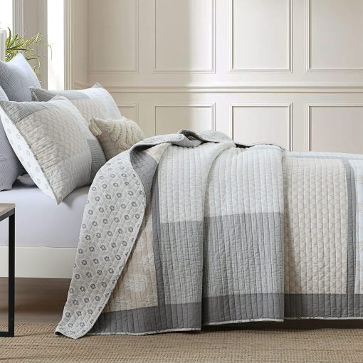 Juego de edredon PANGUSHAN tamano King, Juego de edredon de colcha de 100% algodon, Juego de edredon de retazos florales para cama King, Colcha Moonbeam, Edredon reversible ligero, para todas las estaciones, 3 Piezas - Imagen 3