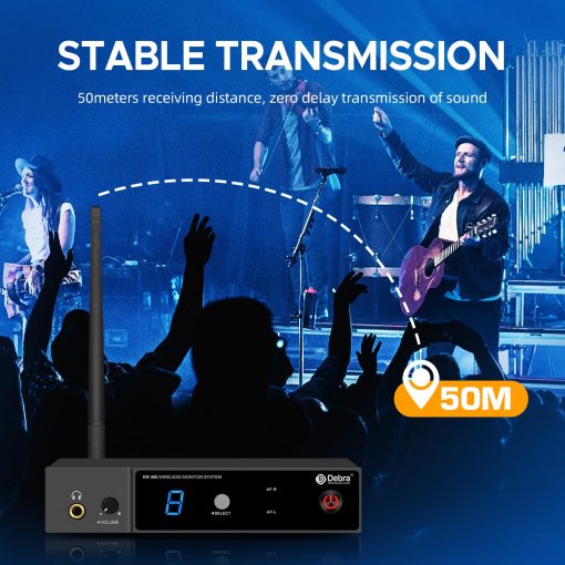Sistema de Monitor Inalambrico en Oido Debra ER-280 UHF Profesional Sistema IEM Transmisor y Receptor con Auriculares, para Escenario, Banda, Estudio de Grabacion, Actuacion en Vivo (con 2 Receptores) - Imagen 4