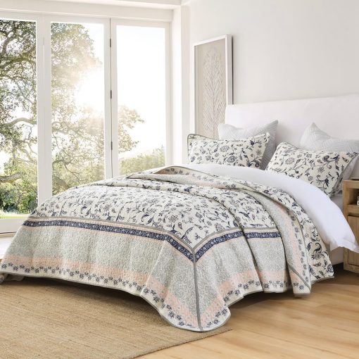 Colcha Acolchada Extra Grande KALOOLA 120x102, 100% Algodon Colchas de Cama Tamaño Queen, Ligera Reversible Cubrecama Edredon Set con Fundas de Almohada, 3 Piezas, Azul Marino Marron - Imagen 2
