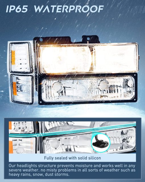 Conjunto de faros Nilight para 1994 1995 1996 1997 1998 GMC Suburban Yukon Sierra C/K Series 1500 2500 3500 Carcasa Cromada con Reflector ambar Lampara de Esquina del Parachoques, Garantia de 2 Anos - Imagen 4