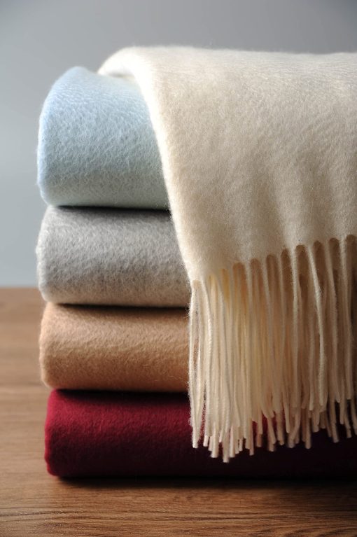 Manta de Lana de Cachemira 100% Pura para Sofa, Diseno Clasico con Caja de Regalo (Blanco Susurro)