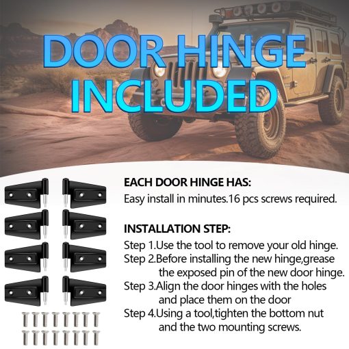 Kit de bisagras de puerta B.ZSSY JK Compatible con Jeep Wrangler JK JKU 2007-2018 8 Pcs-Negro Brillante - Imagen 6