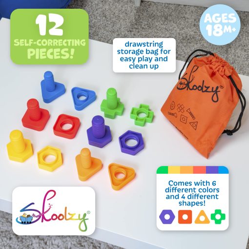 Set de 24 piezas de Tuercas y Tornillos de Plastico Skoolzy - 6 paquetes - Juguetes de Ingenieria para Niños - Juguetes de Tornillos para Niños con libro electronico - Imagen 6