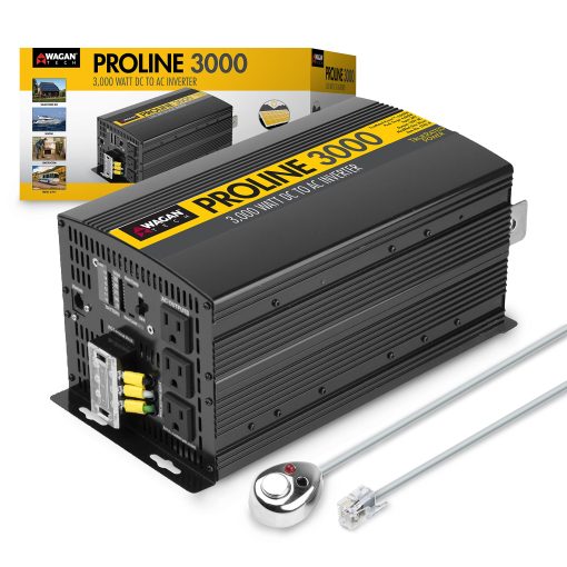 Wagan EL3742 Inversor de corriente de 3000 vatios con control remoto 6000 vatios de pico de sobretension convertidor para hogar, camping en autocaravana, vida van y fuera de la red