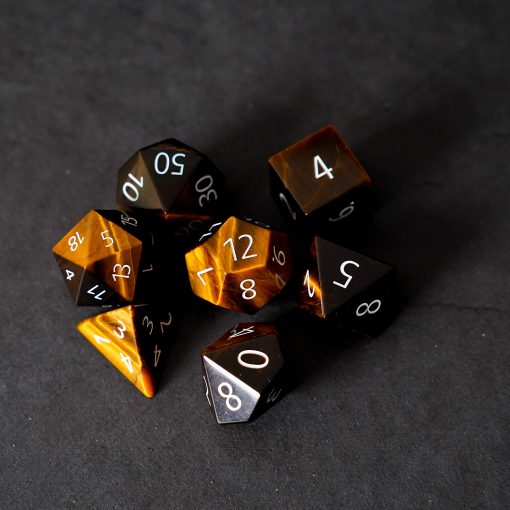 Set de Dados FanRoll de Metallic Dice Games 16mm Piedra: Grabado Ojo de Tigre, Dados de Rol para Dungeons and Dragons - Imagen 5