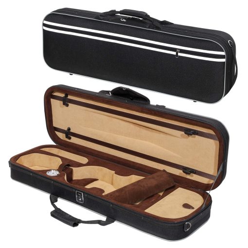 Estuche de viaje para violin MI&VI NF-5001 super ligero de 1.5kg (Tamano 3/4) con tiras reflectantes de seguridad | Higrometro | Correas de hombro ajustables | Concha Dura | Espuma de alta densidad - MIVI Music
