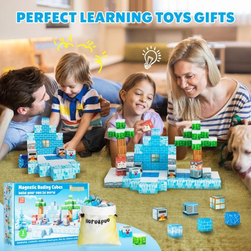 Conjunto de 130 Piezas de Bloques Magneticos para Construir Mundos Mineros, Juego de Bloques Magneticos para Ninos, Juguetes Sensoriales STEM para Ninos y Ninas de 3+ Anos - Imagen 7