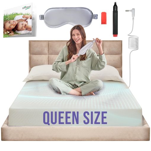 Sabana Ajustable de Tierra Grounding Tamaño Queen con 12% de Fibra de Plata y 4% de Seda y 84% de Algodon Organico - Beige - Sabanas de Tierra Grounding Suaves para una Cama Bien Aislada - Sabanas Conductivas Grounded para un Mejor Sueño