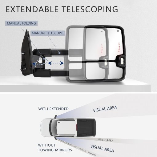 Espejos de Remolque Switchback Compatible con Chevy Silverado GMC Sierra 2003-2007 Espejos de Remolque con Vidrio Ajustable Electrico Calentado Luz de Carrera y Senal de Giro Lampara de Respaldo Cromo Reflectante - Imagen 4