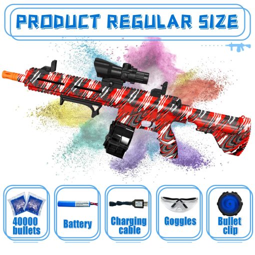 Pistola de Bolas de Gel Electrica, Pistola de Bolas de Plastico de Alta Velocidad con 40000+ Balas y Gafas Protectoras, JIFTOK Juguetes Recargables para Actividades al Aire Libre Juego de Disparos Fiestas- NegroRojo - Imagen 2