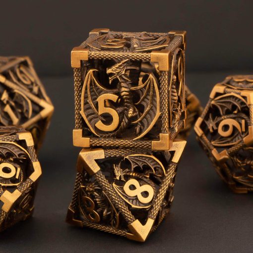 Set de Dados DND de Metal Hueco KERWELLSI, Set de Dados de Dungeons and Dragons con Caja de Regalos, 7 Piezas de Dados D&D, Set de Dados Poliedricos para Juego de Rol RPG, Dados D and D D20 D12 D10 D8 D6 D4 (Oro) - Imagen 7