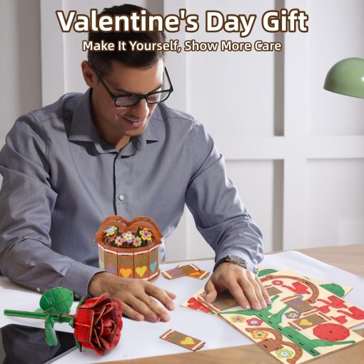 Rompecabezas de madera 3D para adultos y ninos - Kit modelo de flores de rosas de madera DIY, juguetes de rompecabezas 3D para ninos y ninas de 6 a 8 anos en adelante, kit de manualidades regalos de rompecabezas en cumpleanos, Navidad y Dia de San Valentin - Imagen 3