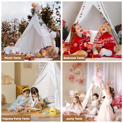 6 PCS Tienda de Campana para Ninos Teepee, Tienda Boho Lavable Plegable para Ninos, Casa de Juegos para Ninas y Ninos Fiesta de Pijamas Cumpleanos (Blanco) - Imagen 6