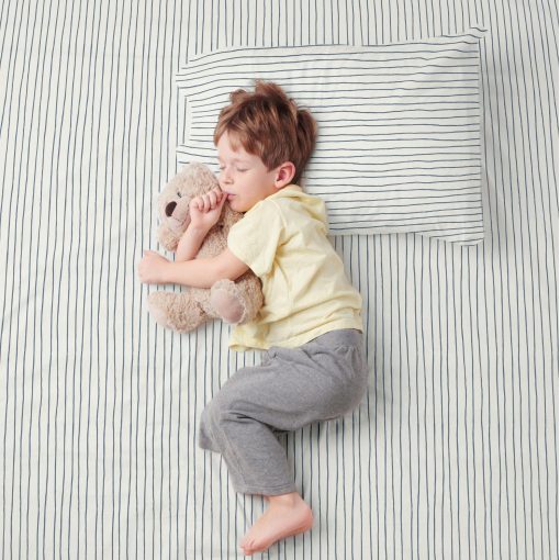 Juego de Sabanas Organicas MakeMake Organics (4 Piezas) certificadas GOTS Algodon Organico Juego de Sabanas Queen Dreamy Soft Sabana Ajustable Sabana Plana 2 Fundas para Almohadas Habitacion Infantil (Queen, Rayas Azules) - Imagen 2
