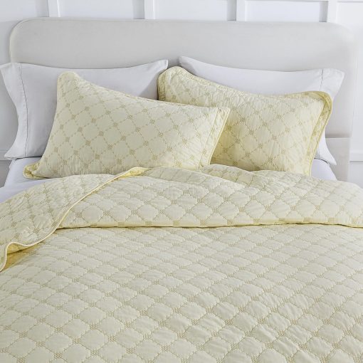 Juego de Colcha King Size Finlonte - Juego de Edredon King de Algodon 100%, Colcha King Size, Edredon Suave Ligero Acolchado, Juego de Ropa de Cama King con Bordado de Diamante en Solido Crema, 98x106 - Imagen 5
