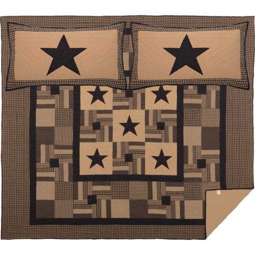 VHC Brands, Colcha de California King con Estrellas a Cuadros en Algodon y Parches Primitivos con 2 Fundas de Almohada - Imagen 4